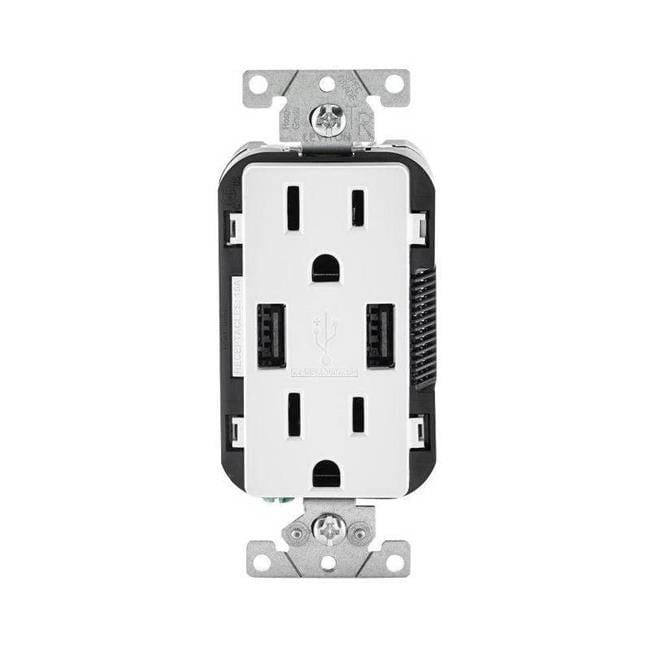 Leviton R02-T5632-0BW 15 Amp White USB & Receptacle Combination Outlet