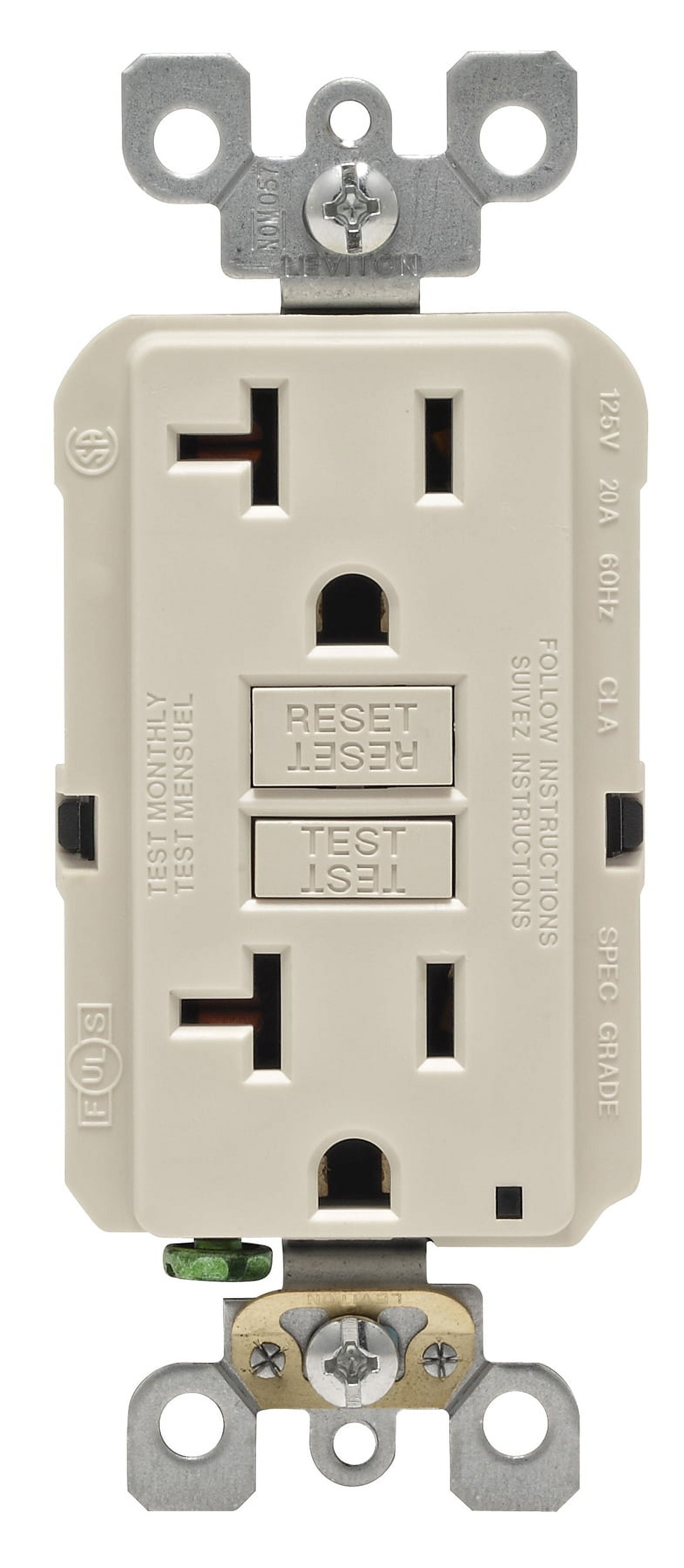 Leviton R96-GFNT2-0KT 20 Amp Light Almond SmartlockPro Self-Test GFCI