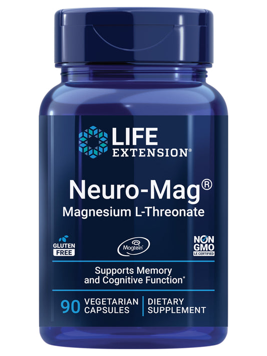 Life Extension Neuro-mag Magnesium L-threonate, Magnesium L-threonate, Brain Health, Memory  Attention, Gluten Free, Vegetarian, Non-GMO, 90 Vegetarian Capsules