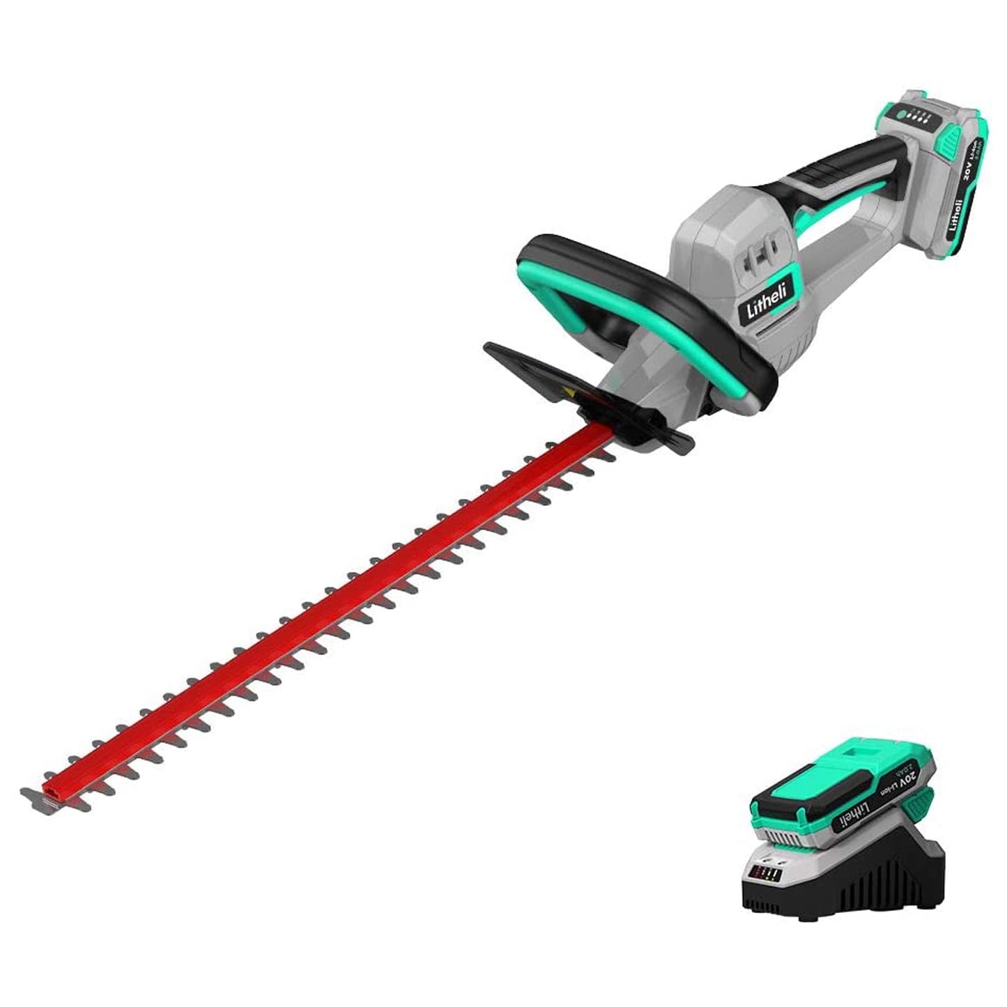 Litheli 20V 20" Cordless Electric Hedge Trimmer + 2.0Ah Battery & Charger for Bush & Shrub Cutting, Trimming, Pruning