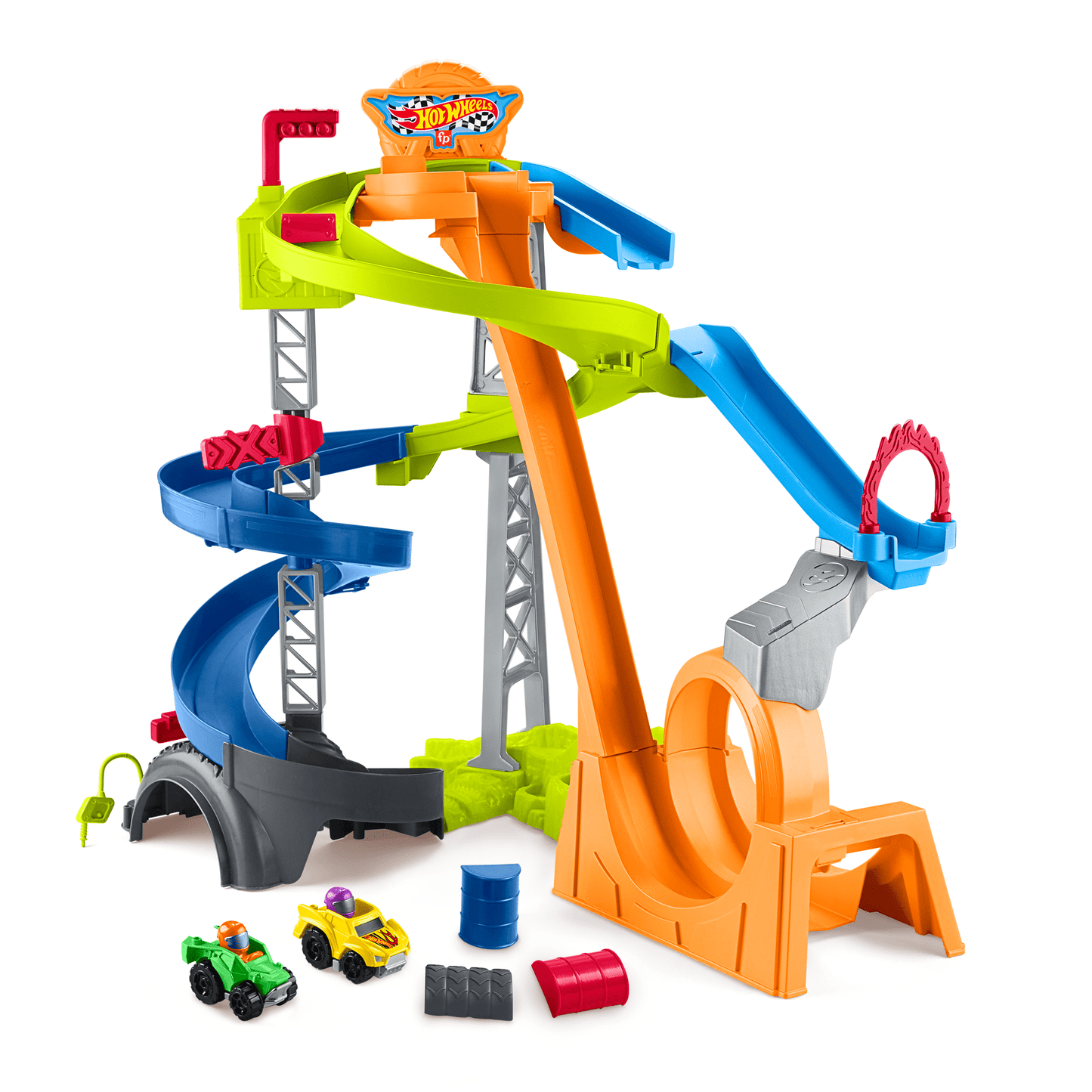 Little People Hot Wheels Spiral Stunt Speedway Race Track Playset, 2 Toy Cars, Child 1-5 Years