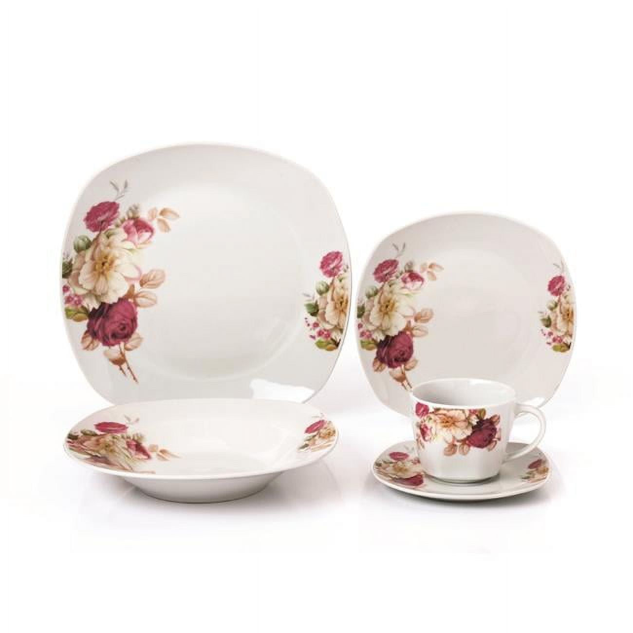 Lorren Home Trends LH427 20 Piece Porcelain Square Dinnerware Set, Service for 4