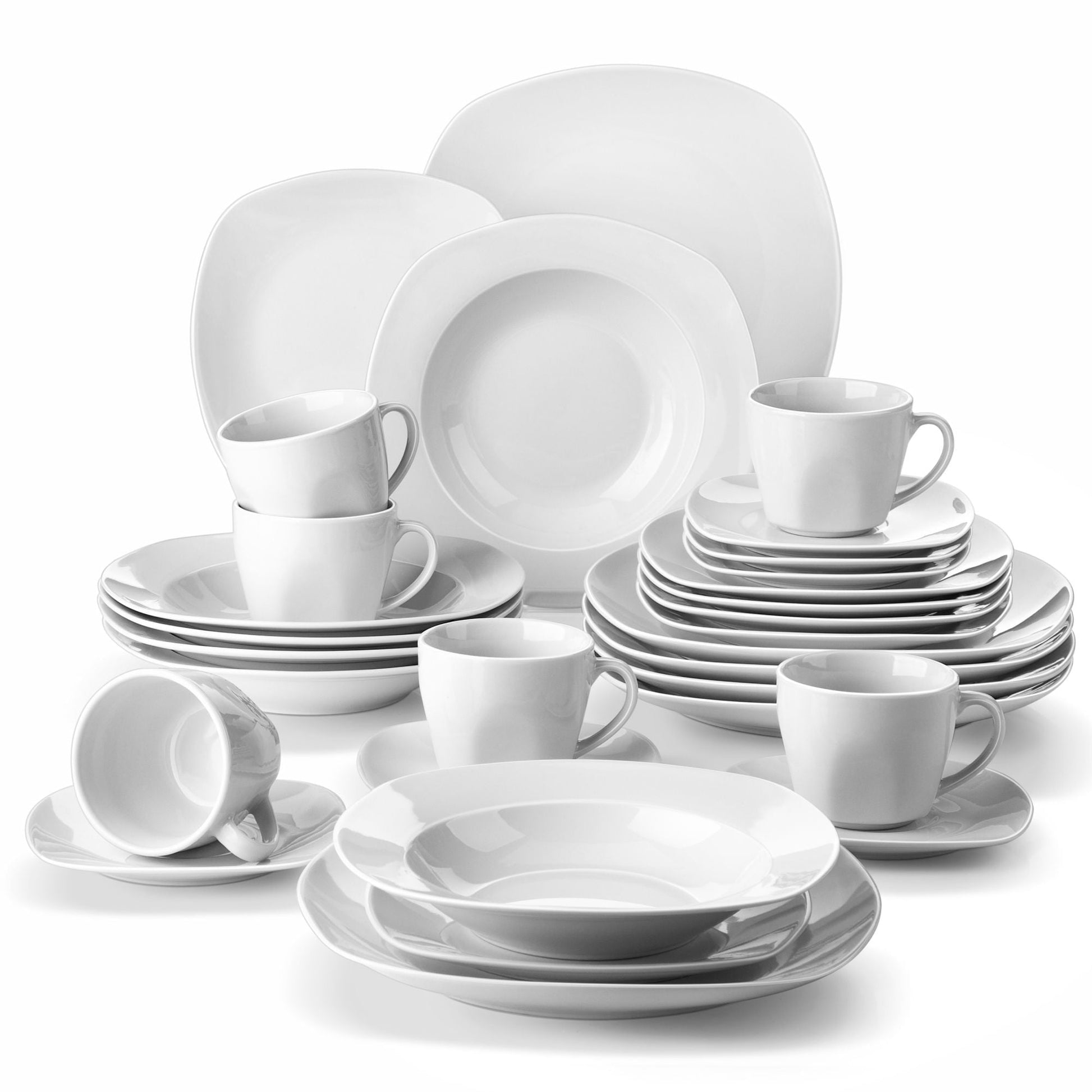 MALACASA, Series ELISA, 30-Piece Porcelain Dinnerware Set, Ivory White Dinner Set, Service for 6