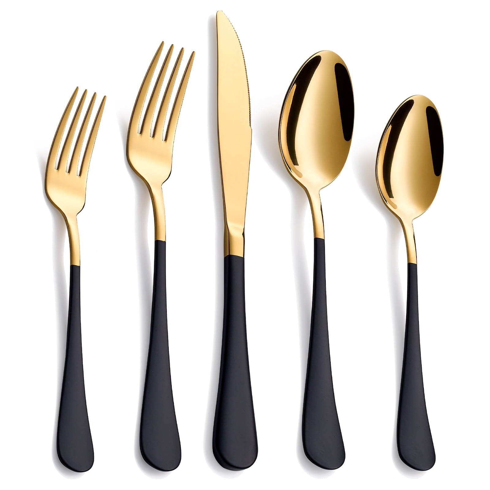 MDEALY 20-Piece Gold and Black Silverware Set for 4, 18/0 Stainless Steel Flatware Cutlery Utensils Set, Include Dinner Knives,Dinner Forks,Dinner Spoons,Salad Forks,Teaspoons,Dishwasher Safe