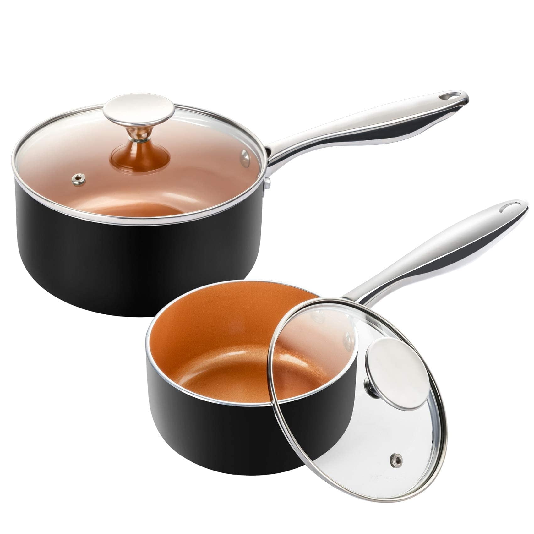 MICHELANGELO Nonstick 1Qt & 2Qt Copper Sauce Pan Set with Lid, Small Pot with Lid, Ceramic Nonstick Saucepan Set, Small Sauce Pots