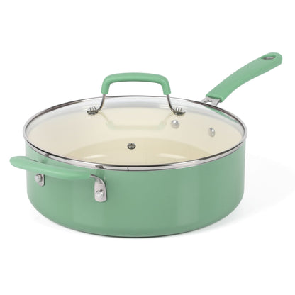 Martha Stewart Everyday Charlemont Teal 4.5-Quart Enamel Aluminum Saute Pan with Lid