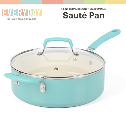 Martha Stewart Everyday Charlemont Teal 4.5-Quart Enamel Aluminum Saute Pan with Lid