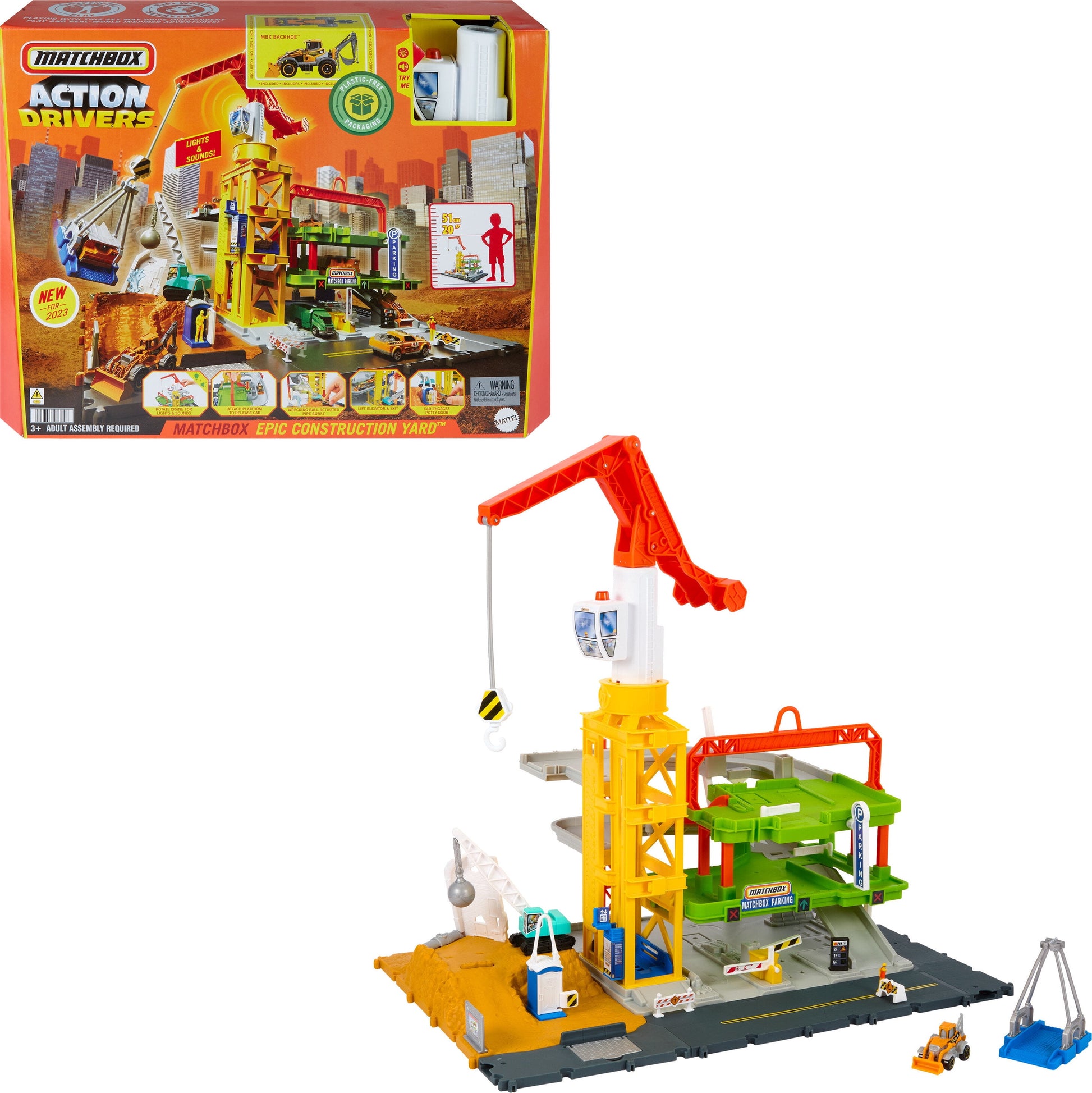 Matchbox Action Drivers Construction Playset with Lights and Sounds, 13.75 in