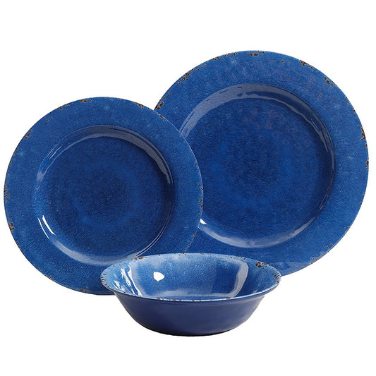 Mauna 12 pc Dinnerware Set - Cobalt Blue - Crackle Look Decal - Melamine