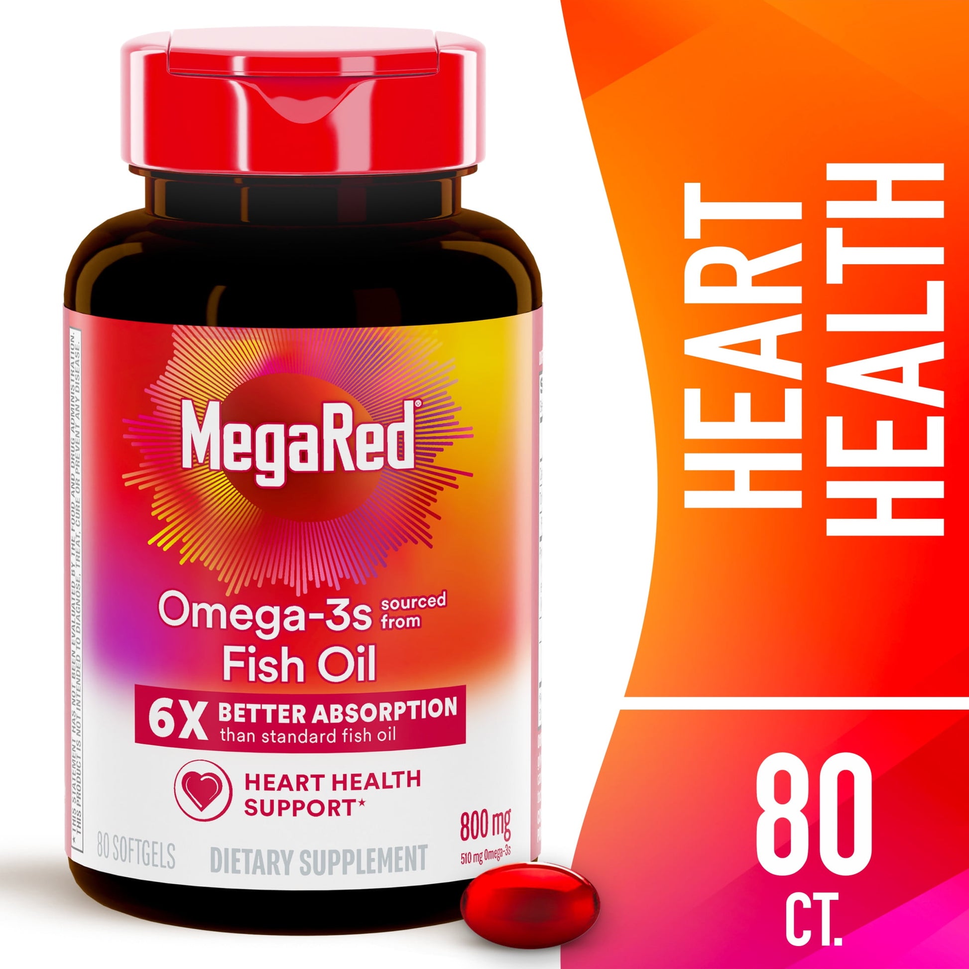 MegaRed Advanced 6x Better Absorption Omega-3 Fish Oil Softgels, 800 mg, 80 ct