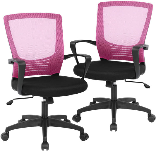 BestOffice Ergonomic Office Chair, Rolling Swivel, Lumbar Support for Women, 2 Pack(Pink)