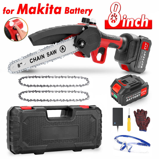 Mini Chainsaw Cordless with 2 Chains and 3.0Ah Battery, Tanbaby 8" One-Handed Brushless Motor Chain Saw Kit for Wood-Cutting