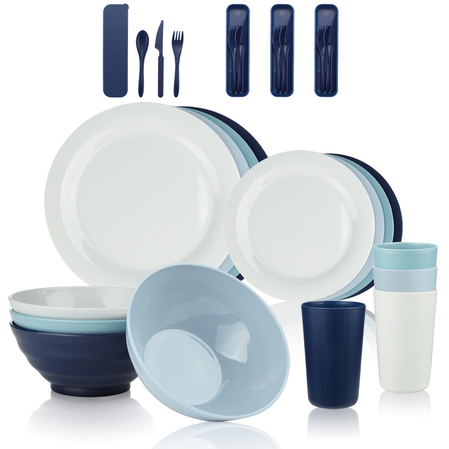 Mirdinner Unbreakable Plastic Dinnerware Sets for 4 (20pcs), Reusable Lightweight Plates Cups and Bowls with Cutlery Set, for Home & Camping Party, Great for Kids & Adult, Dishwasher Microwave Safe