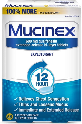 Mucinex 12 Hr Chest Congestion Expectorant, Tablets, 68 Ea, 2 Pack