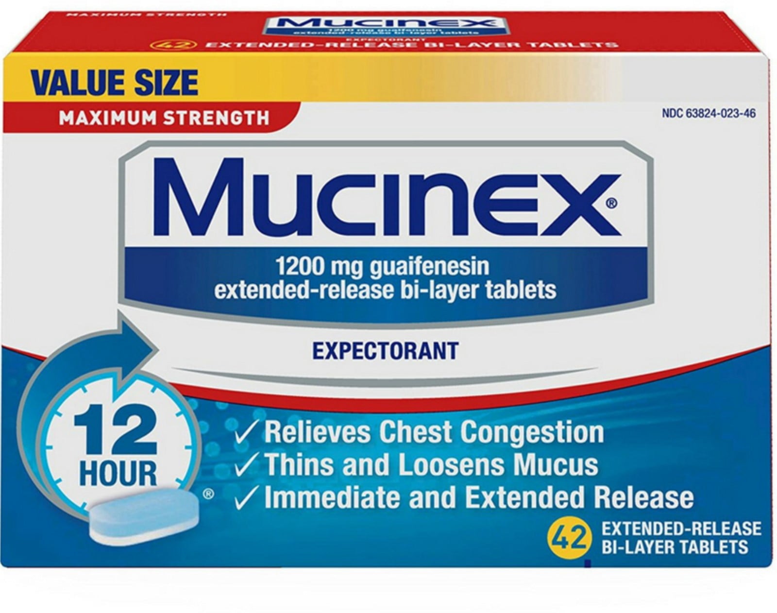 Mucinex Maximum Strength 12-Hour Chest Congestion Expectorant Tablets, 42 Count (Pack of 2)