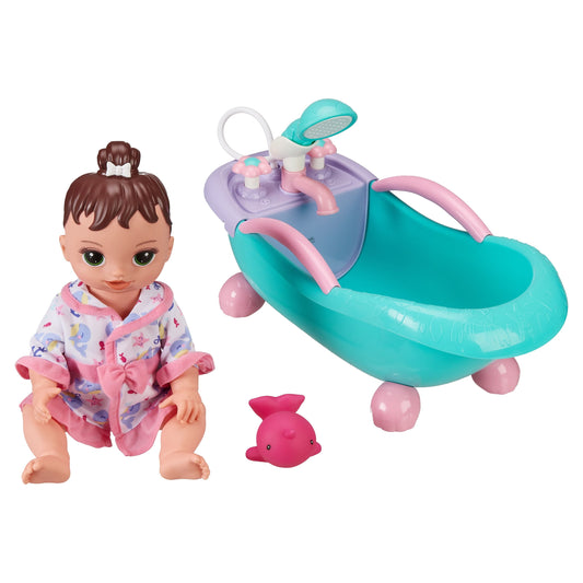 My Sweet Love Soft Baby Doll and Motorized Bathtub Set, 3 Pieces. Assembled product height is around 9.75inches