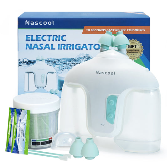 Nascool Electric Nasal Irrigation System with 50 Salt Packets, Sinus Rinse Cleaner & Nose Washer