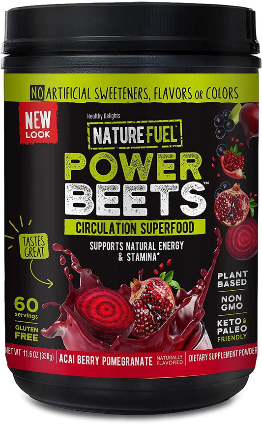 Nature Fuel Power Beets Super Concentrated Circulation Superfood Dietary Supplement – Delicious Acai Berry Pomegranate Flavor – Non-GMO Beet Root Powder - 60 Servings