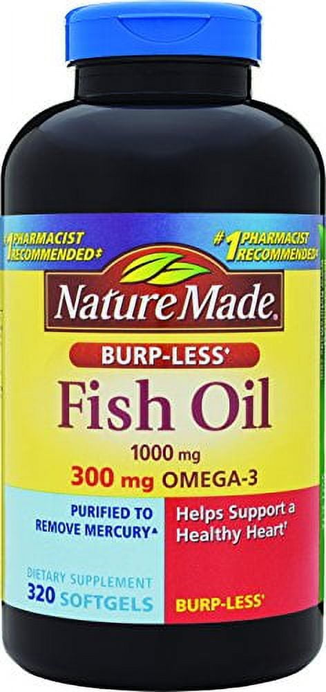 Nature Made Fish Oil 1000mg, Omega 3 300mg, Burp-Less Softgel, 320 Count