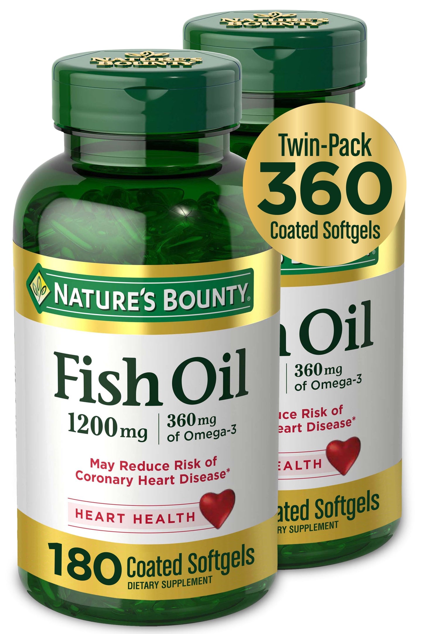 Nature's Bounty Fish Oil Softgels, 1200Mg, 180 Ct, 2 Pack