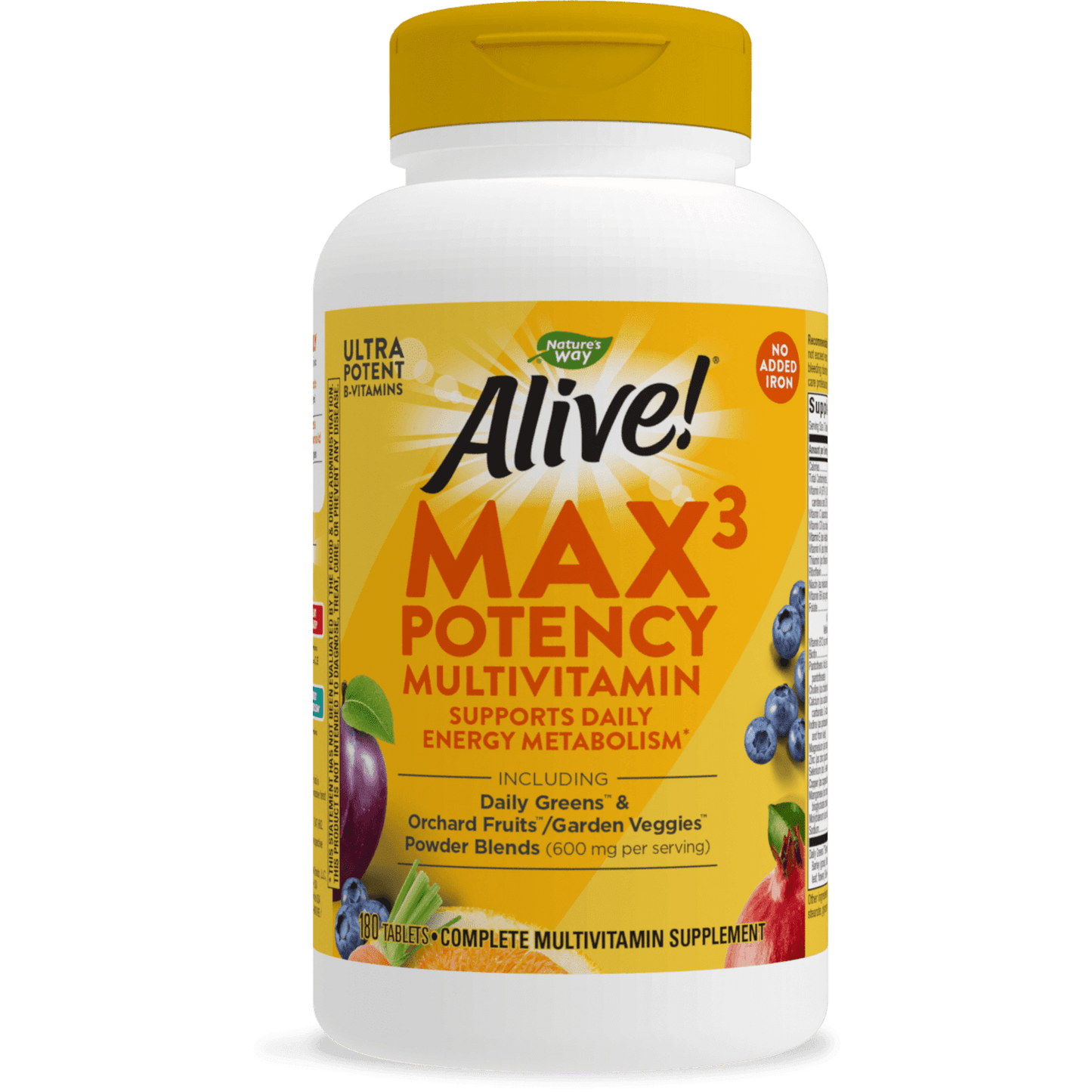 Nature's Way Alive! Max3 Potency Multivitamin, High Potency B-Vitamins, No Iron, 180 Tablets