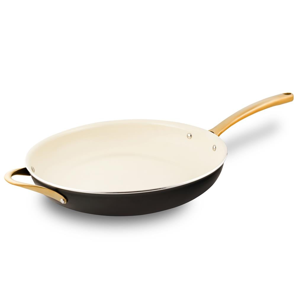 NutriChef 14" Extra Large Fry Pan Skillet Nonstick Pan with Golden Titanium Coated Silicone Handle