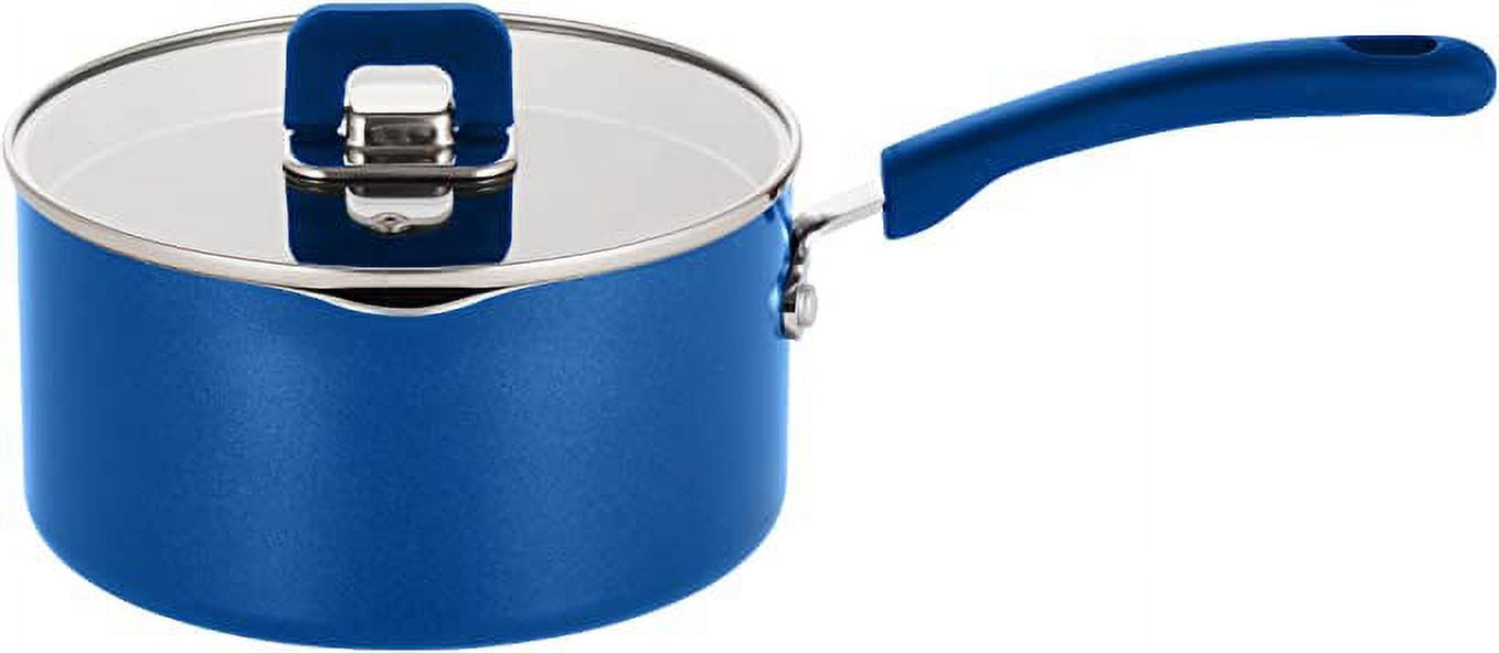 NutriChef Saucepan Pot W/ Lid-Non-Stick Stylish Kitchen Cookware W/ Foldable Knob, 3.1 Quart (Blue)