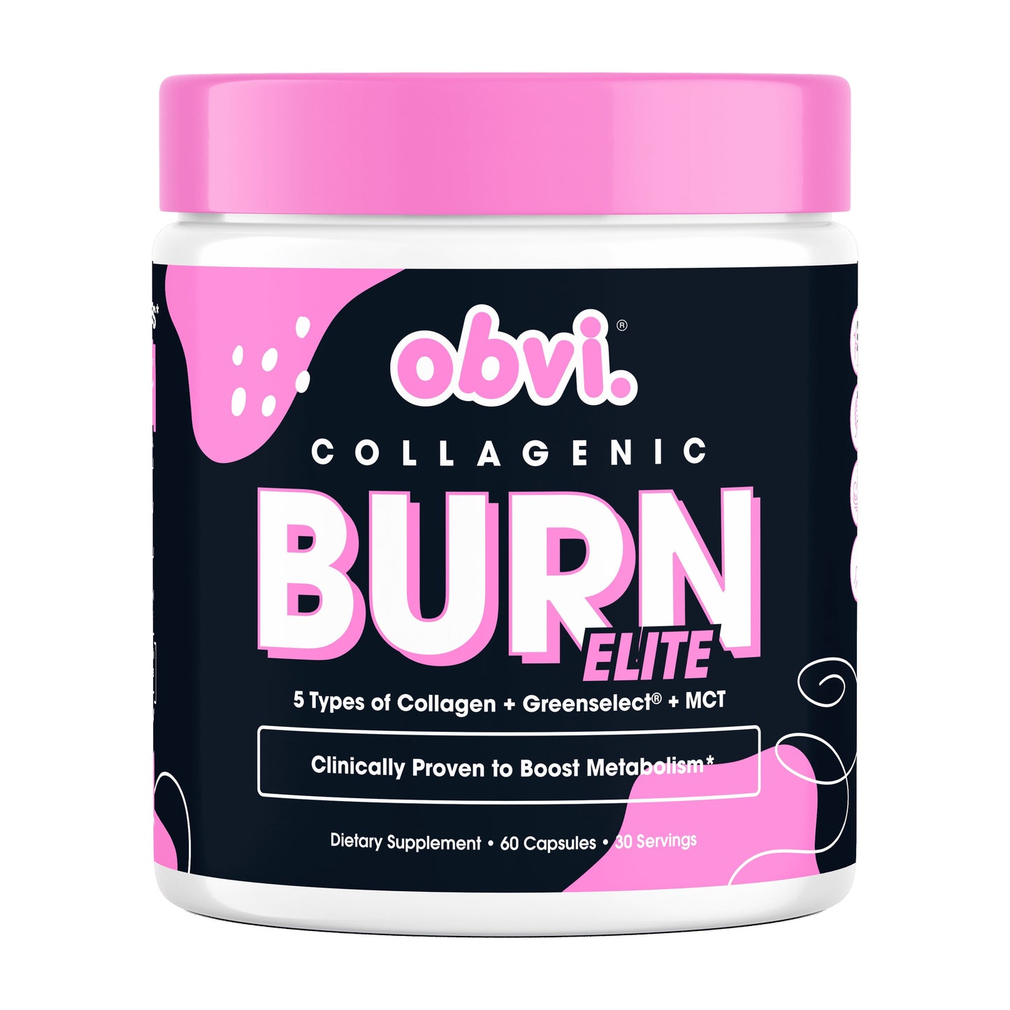 Obvi Collagenic Burn Elite, Collagen Peptides Infused Thermogenic Fat Burner, 60 Capsules