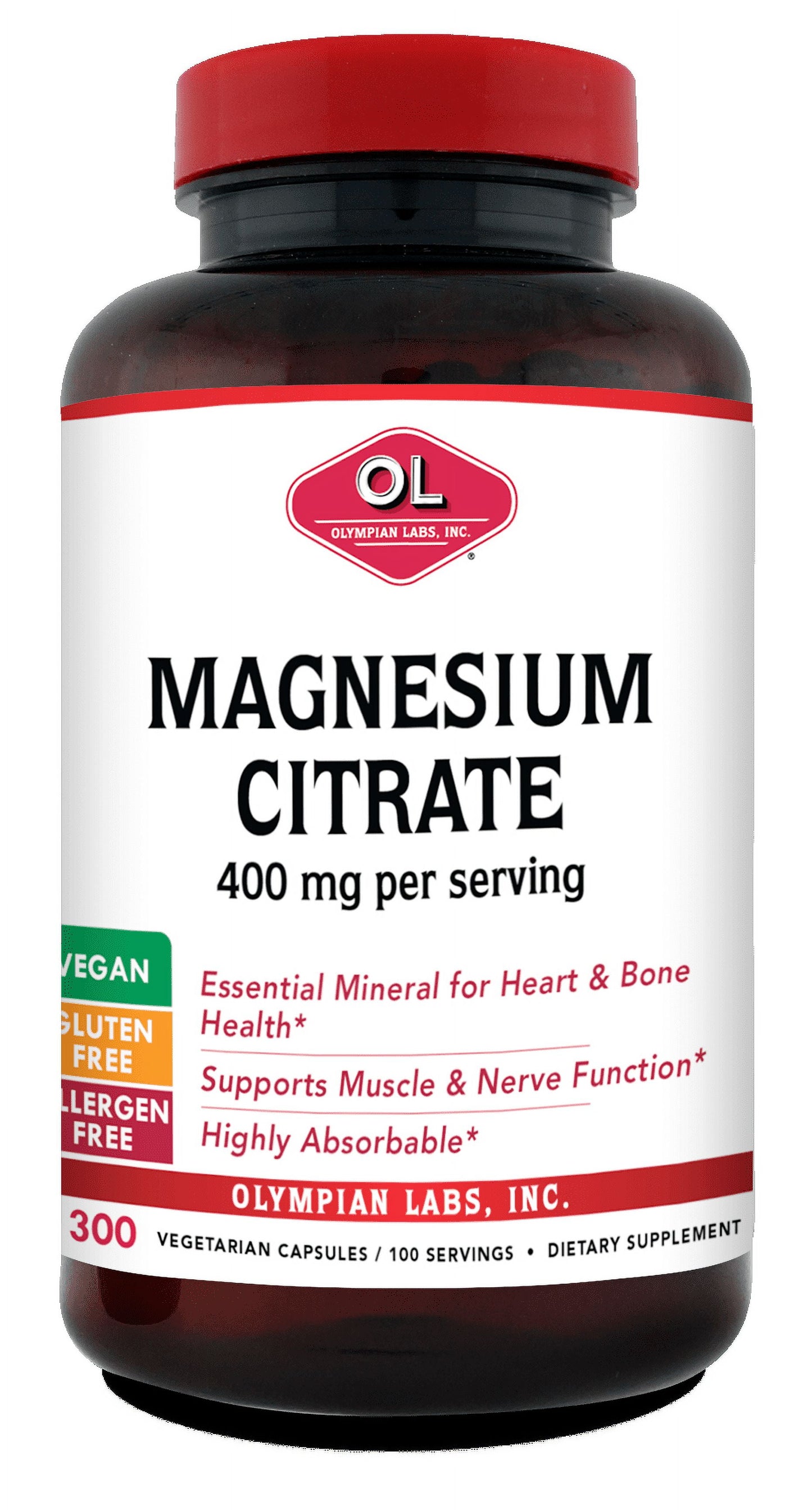 Olympian Labs Magnesium Citrate Vegetarian Capsules, 400 mg, 300 count