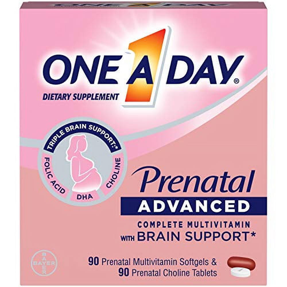 One A Day Women’s Prenatal Advanced Complete Multivitamin with Brain Support* with Choline, Folic Acid, Omega-3 DHA & Iron for Pre, During and Post Pregnancy, 90+90 Count, (180 Count Total Set)