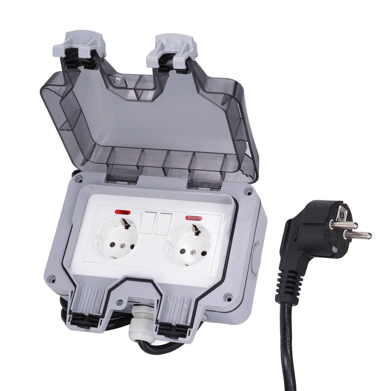 Outdoor Socket Dual European Power Outlet IP66 Waterproof Wall Receptacle 250V 16A