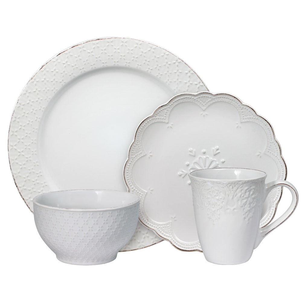 Pfaltzgraff French Lace 16 Piece Stoneware Dinnerware Set White