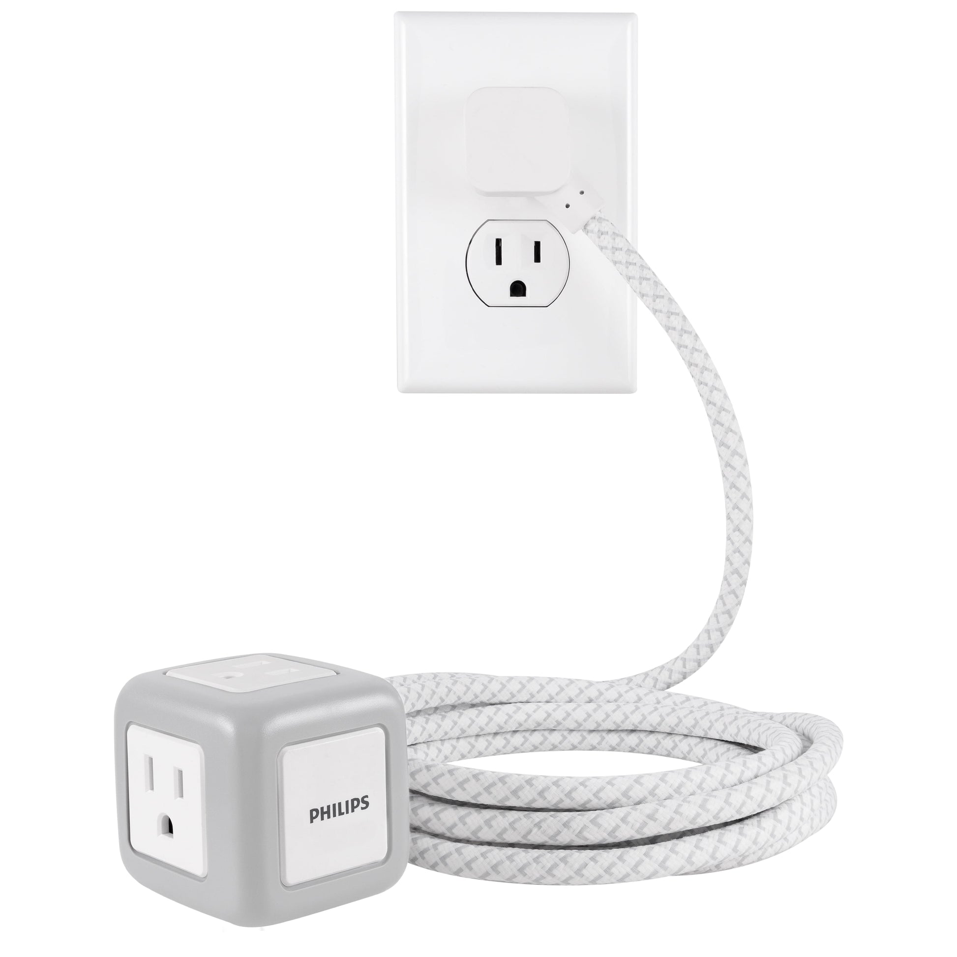 Philips 3 Outlet Rubberized Cube Extension Cord, 10ft., Gray/White