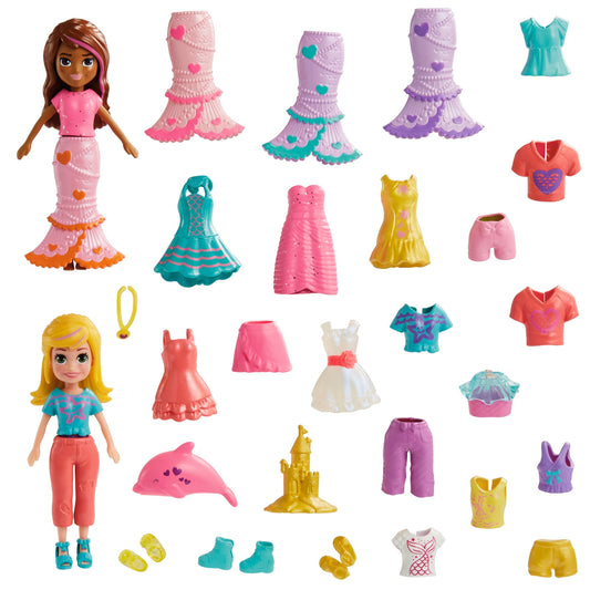 Polly Pocket Dolls & Accessories, 2 Dolls with 25 Themed Accessories, 3-inch Scale Fun