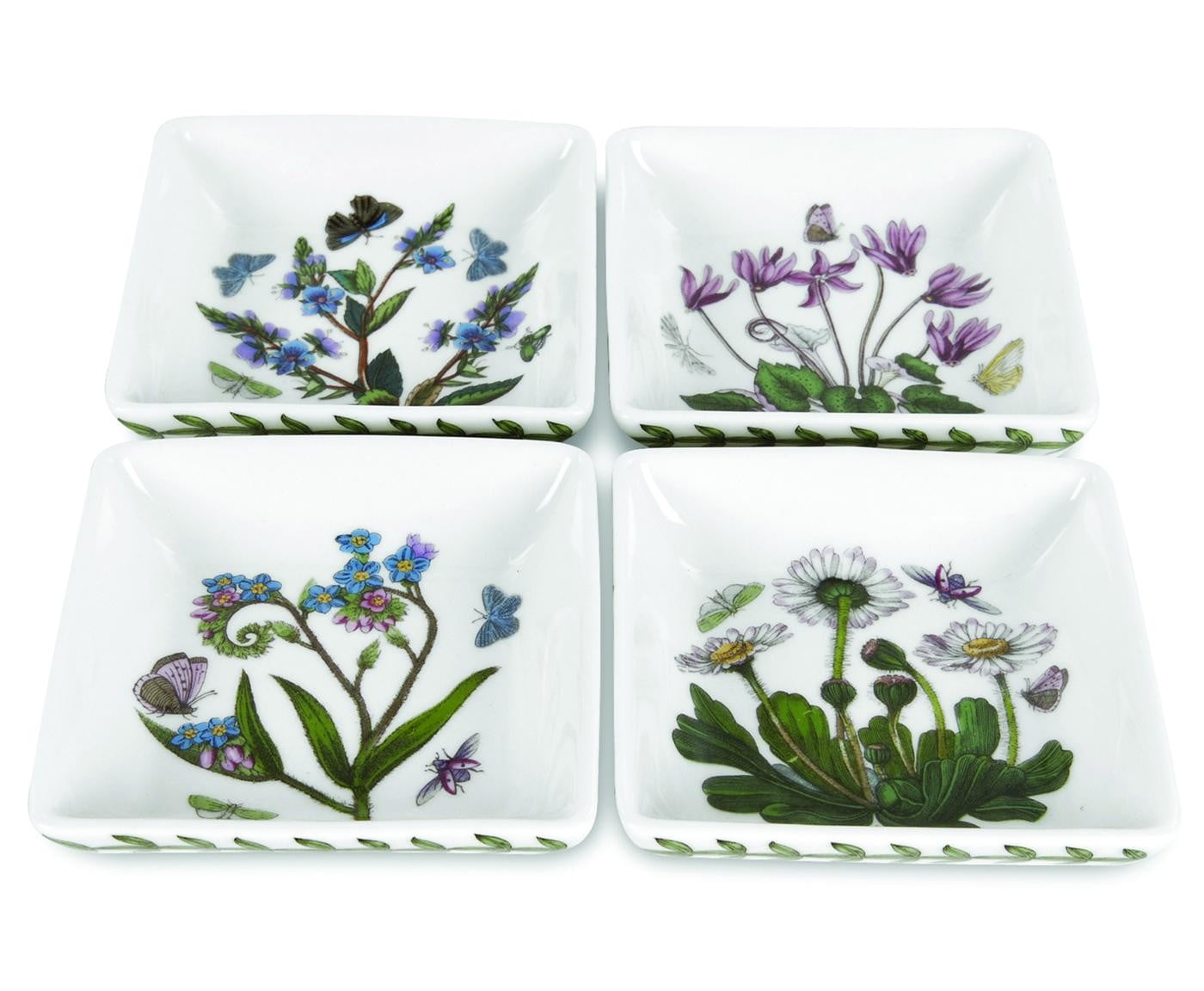 Portmeirion Botanic Garden 3 in Square Mini Dipping Dishes, Set of 4, Floral Motifs