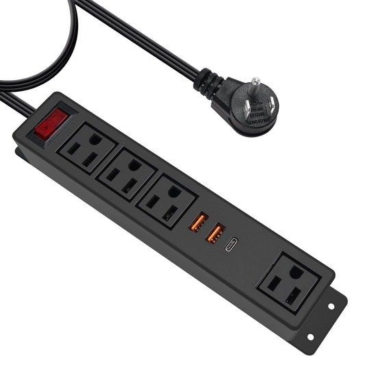 Power Strip with USB C, Fast Charge Wall Mount Extension Cord Flat Plug in 4 Outlets for Desktop, Side or Under Desk.