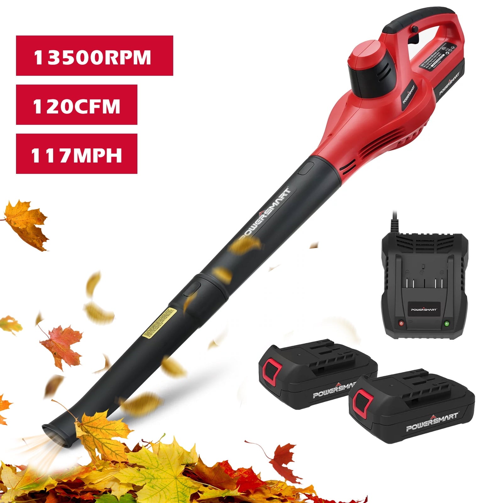 PowerSmart Brand New 20V Cordless Handheld Garden Leaf Blower with Two 2.0Ah Batteries and Charger,PS76101A