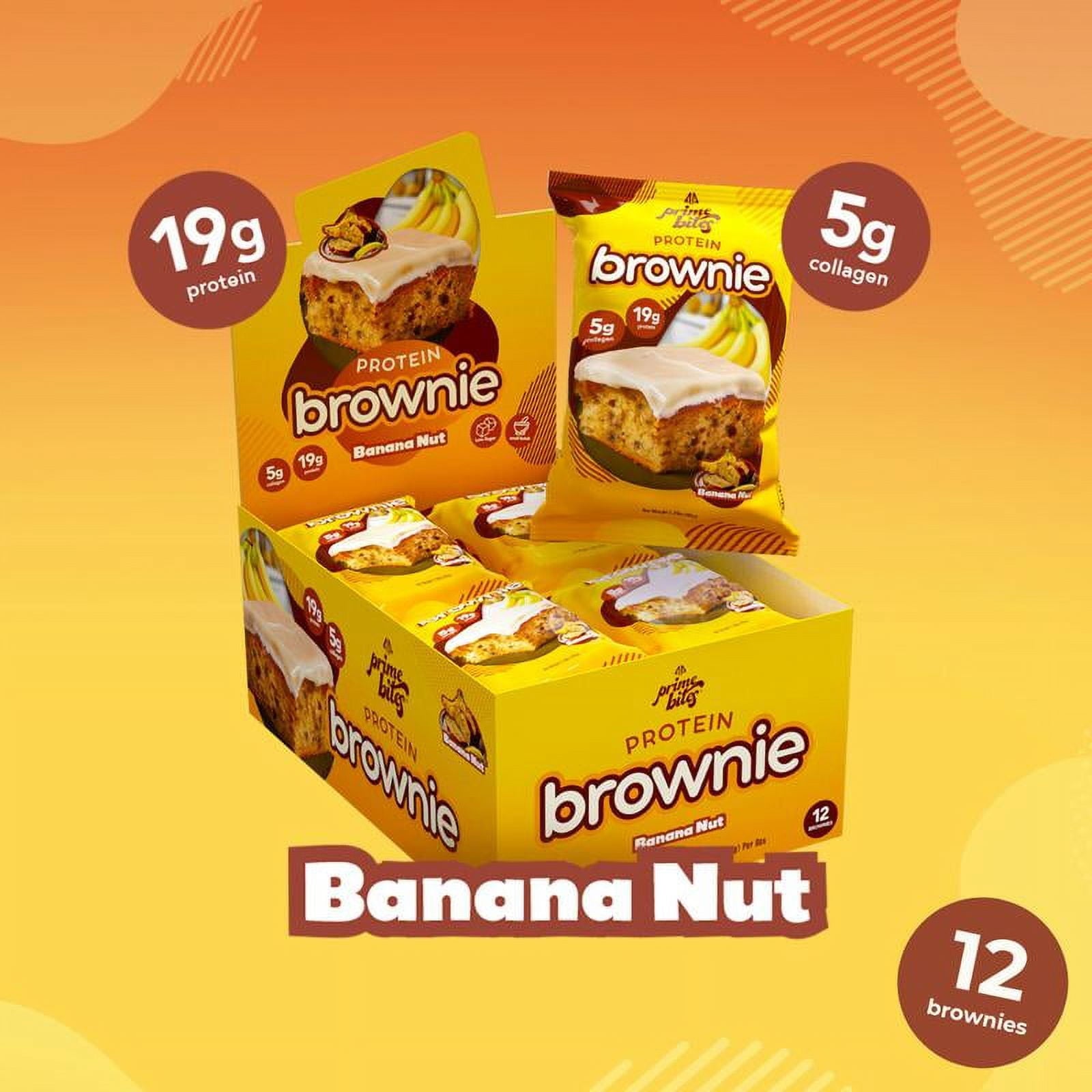 Prime Bites Protein Brownie with 19g Protein and 5g Collagen - Banana Nut, 12 Count