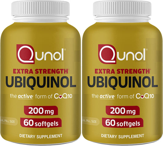 Qunol Ubiquinol CoQ10 200mg Softgels, Ubiquinol 200mg - Active Form of Coenzyme Q10, Antioxidant for Heart Health - 60 Count (Pack of 2)