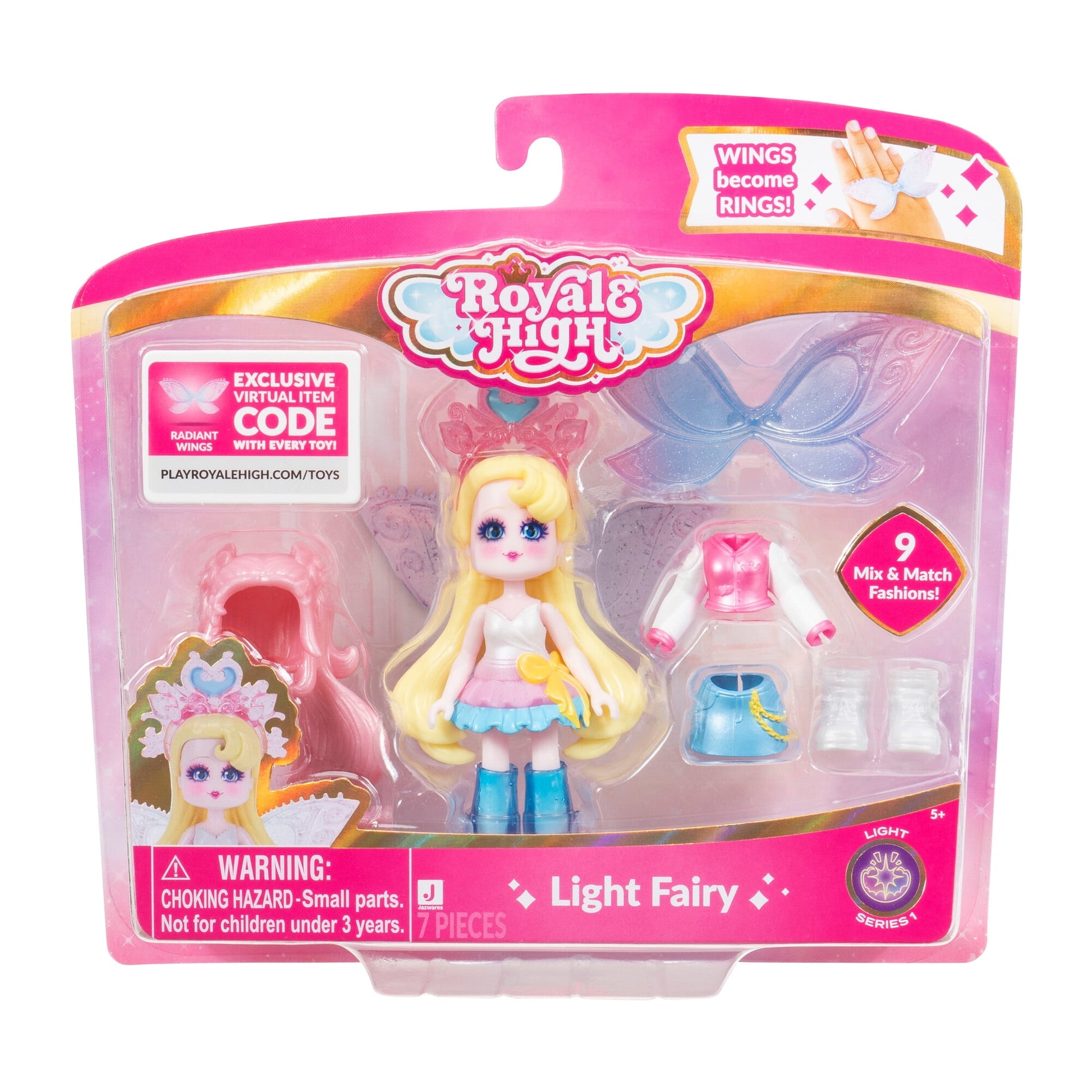 Royale High 3” Light Fairy Fashion Doll - 1 Figure with 9 Fashion Accessories - Virtual Item Code Included - Series 1 - Ages 5+