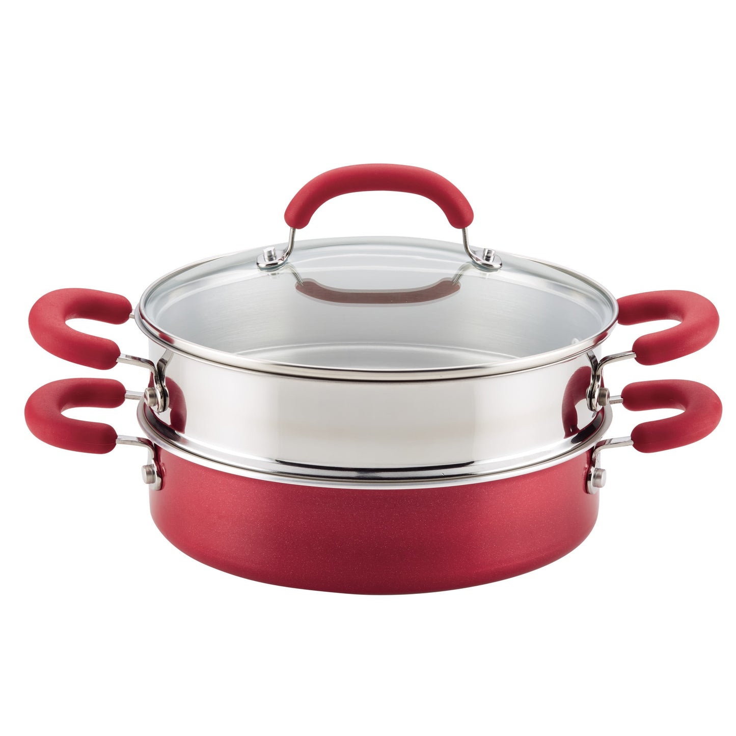 Rachael Ray Create Delicious Aluminum Nonstick Steam Set, 3 Quart, Red Shimmer