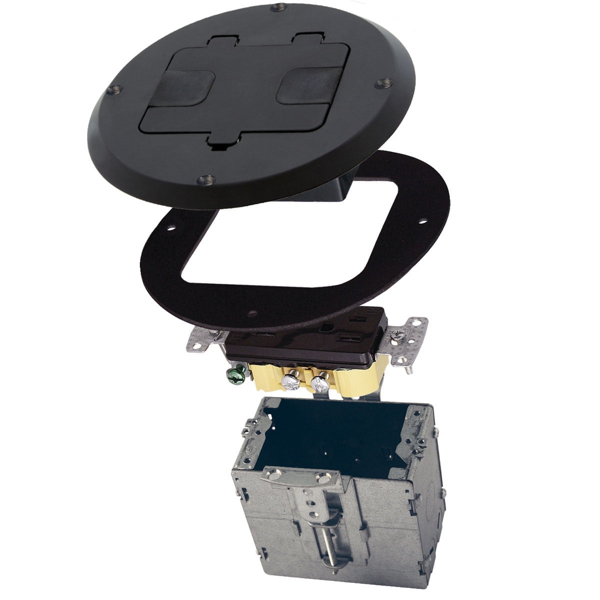 Raco Round Metal 1 gang Floor Box Kit Black