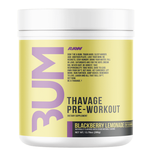 Raw Nutrition BUM Thavage Pre-Workout Powder, Focus & Energy, Blackberry Lemonade, 30 Servings