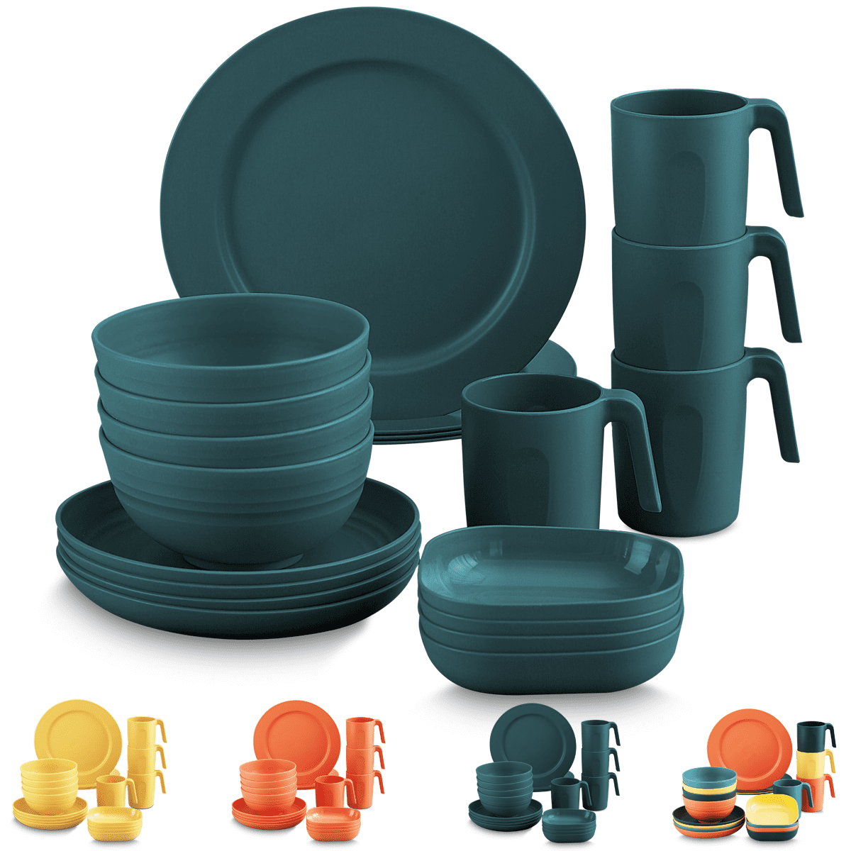 ReaNea Plastic Dinnerware Set of 20 Pieces, Unbreakable and Reusable Light Weight Plates Mugs Bowls Dishes Easy to Carry and Clean BPA Free Service for 4