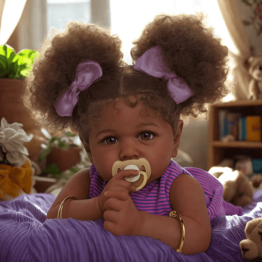 Reborn Baby Dolls Black - 22 Inch Lifelike Soft Body Realistic-Newborn Baby Dolls Taupe Eyes Caramel Skin Tone Orange Crushed Flowers Skirt Real Life Baby Dolls Gift for Kids Age 3