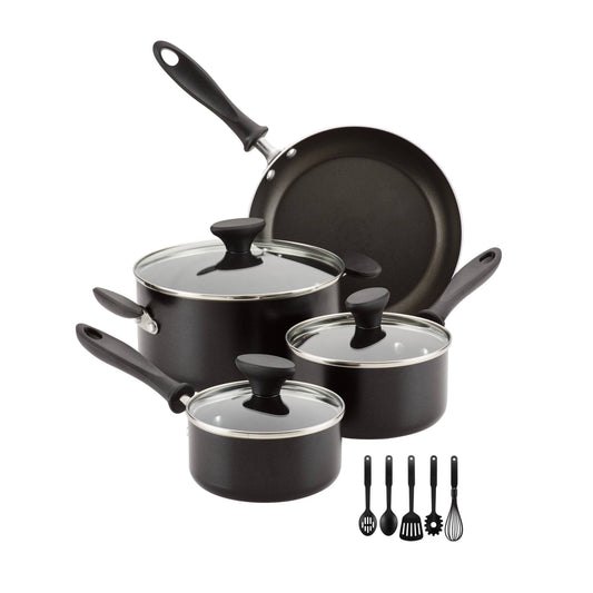 Reliance 12pc Nonstick Aluminum Cookware Set with Prestige Tools Black