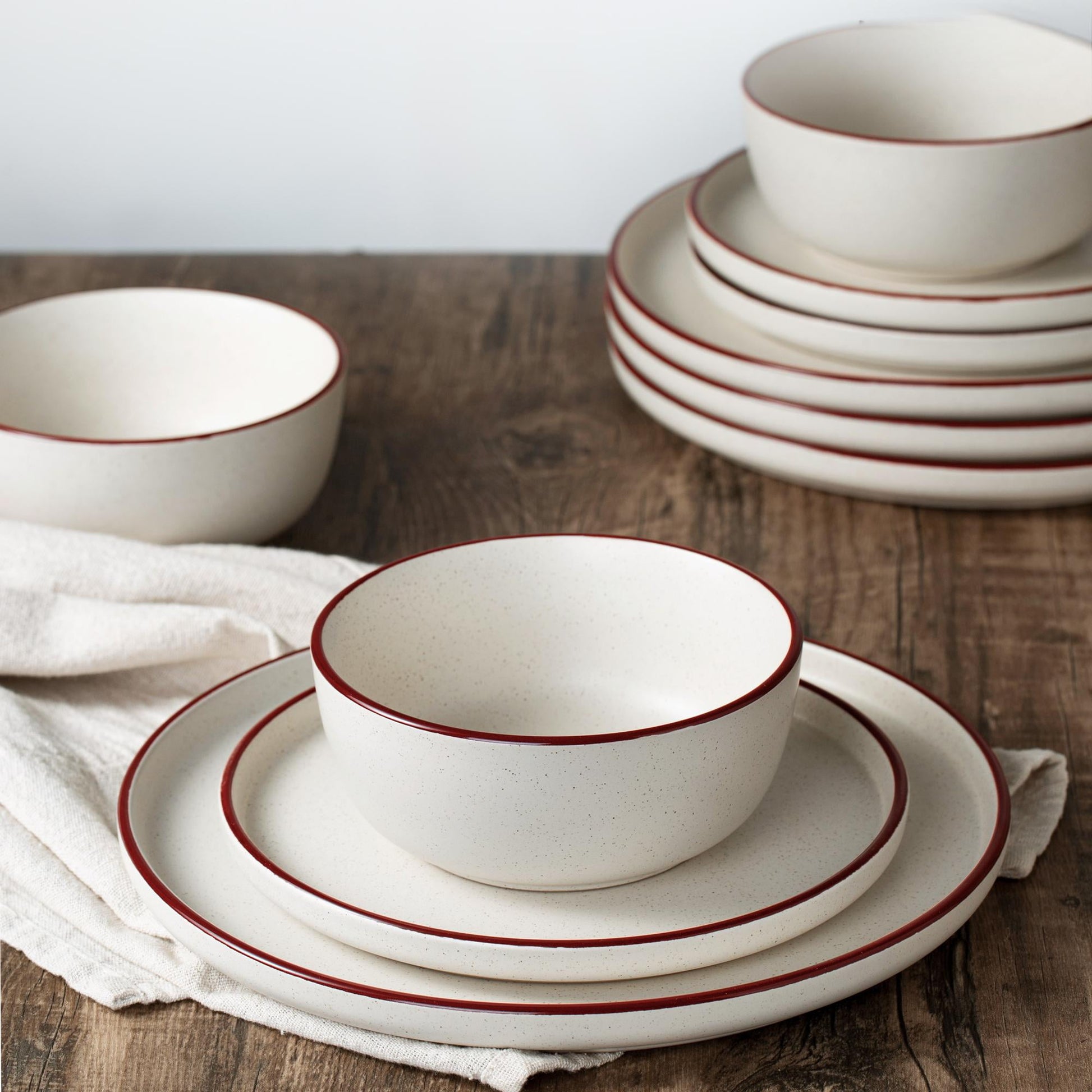 RichMount 12-Piece Dish Set, Stoneware Dinnerware Sets, Cream White