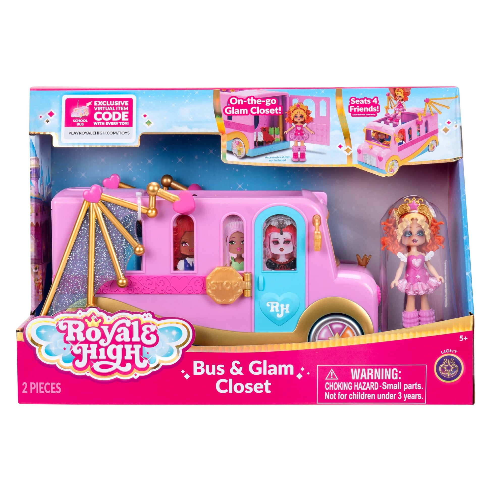 Royale High Bus & Glam Closet - (1) Exclusive Doll, On-the-Go Glam Closet, Moveable Wings, Working Wheels and Room for 4 Friends