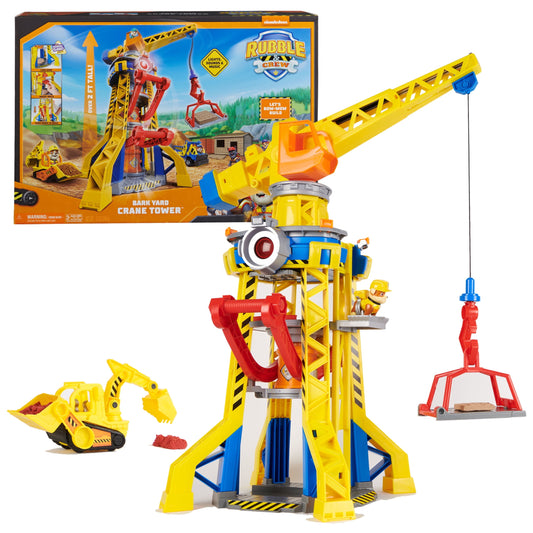 Rubble & Crew, Bark Yard Crane Tower Playset with Rubble Action Figure and Vehicle, for Kids Age 3 and up