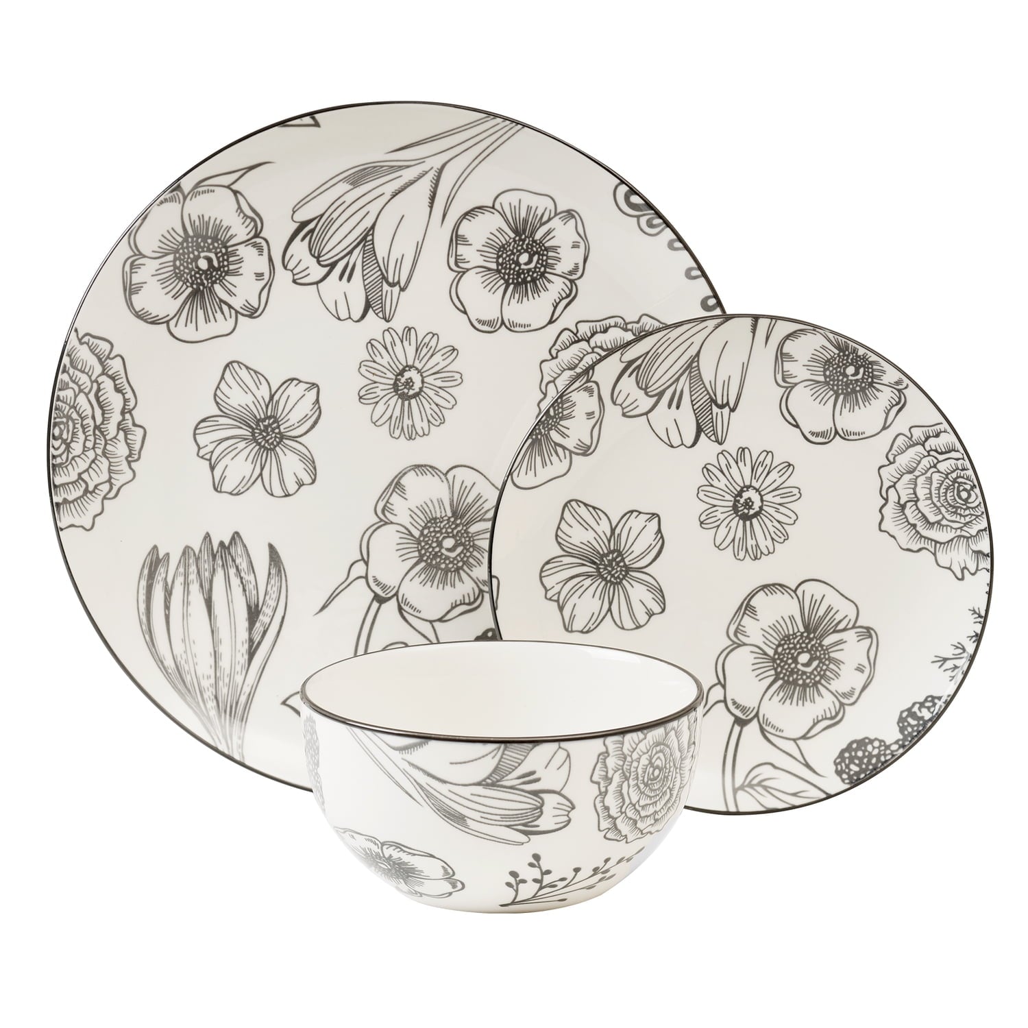 S & Co. Dinnerset 12PC Porcelain Bouquet